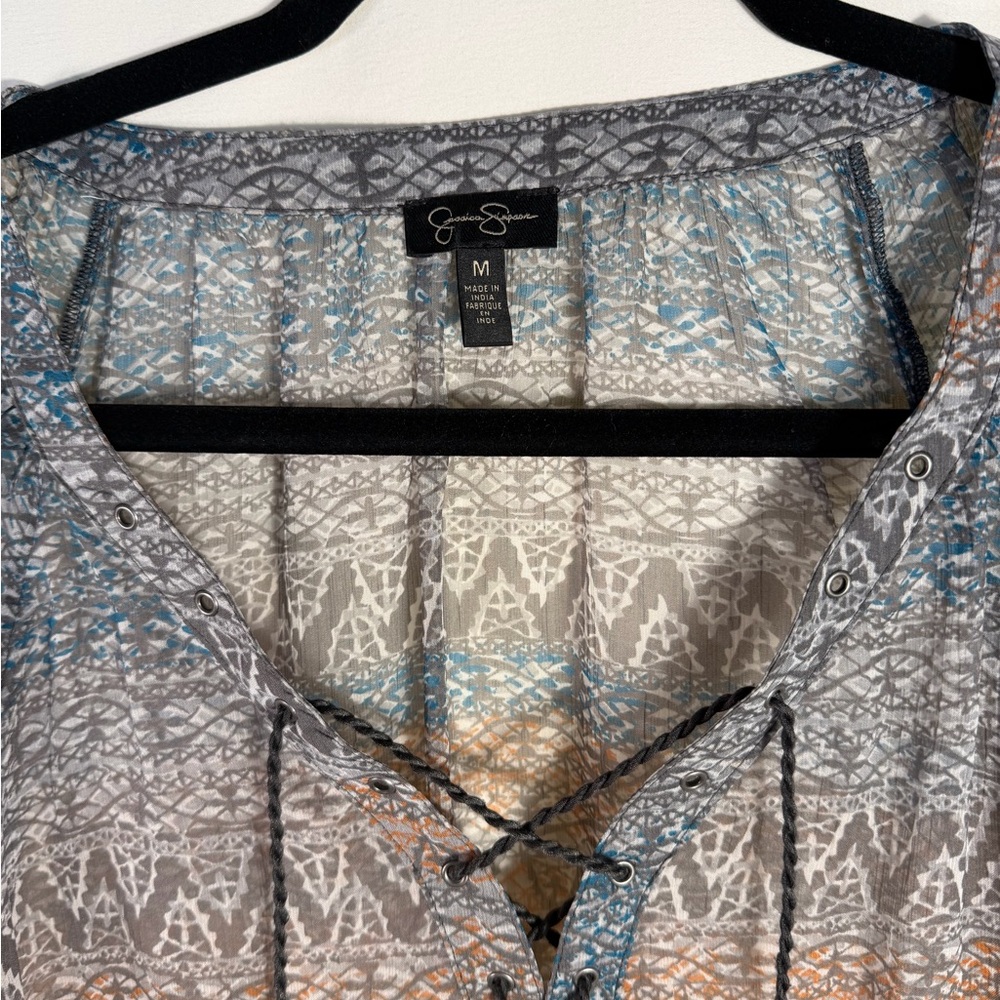 Cato Blue and Orange Lace-Up Blouse - Picture 3 of 3